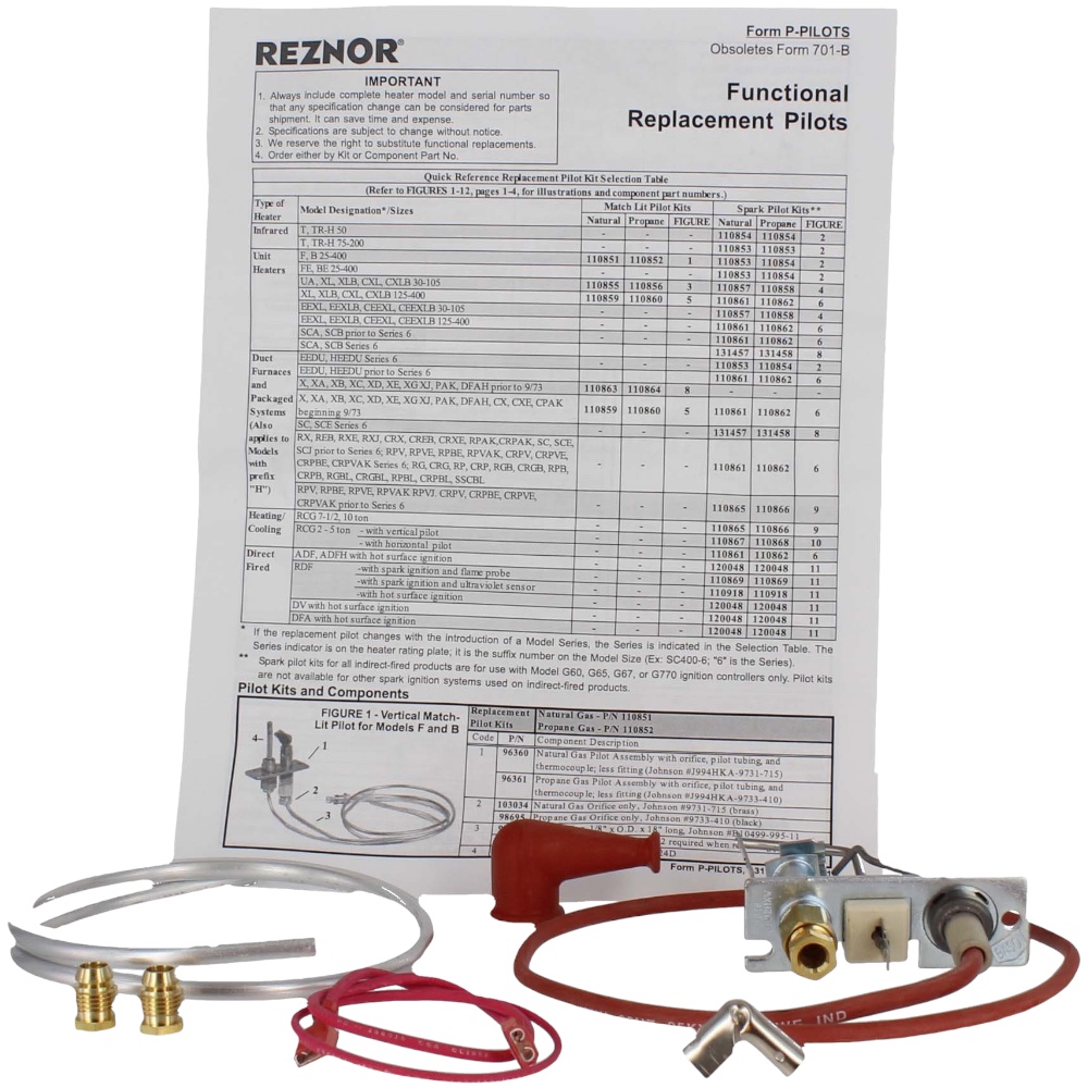 Reznor 110861 Natural Gas Pilot Assembly Kit with Orifice, Horizontal