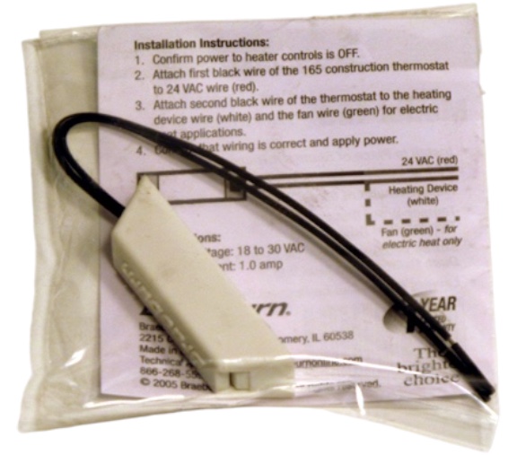 Braeburn 165 Construction Thermostat, Set at 65°F, Temporary Use