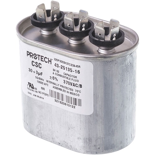 Rheem 43-25135-16 Capacitor, 30/3/370 Dual Oval