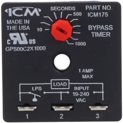 ICM Controls ICM175B Bypass Timer, 18-240 Vac, 10-1000 Sec, Adjustable