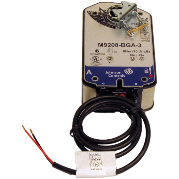 Johnson Controls M9208-BGA-3 Rotary Actuator, 53 In-Lb, 2 Wire, On/Off, 24v