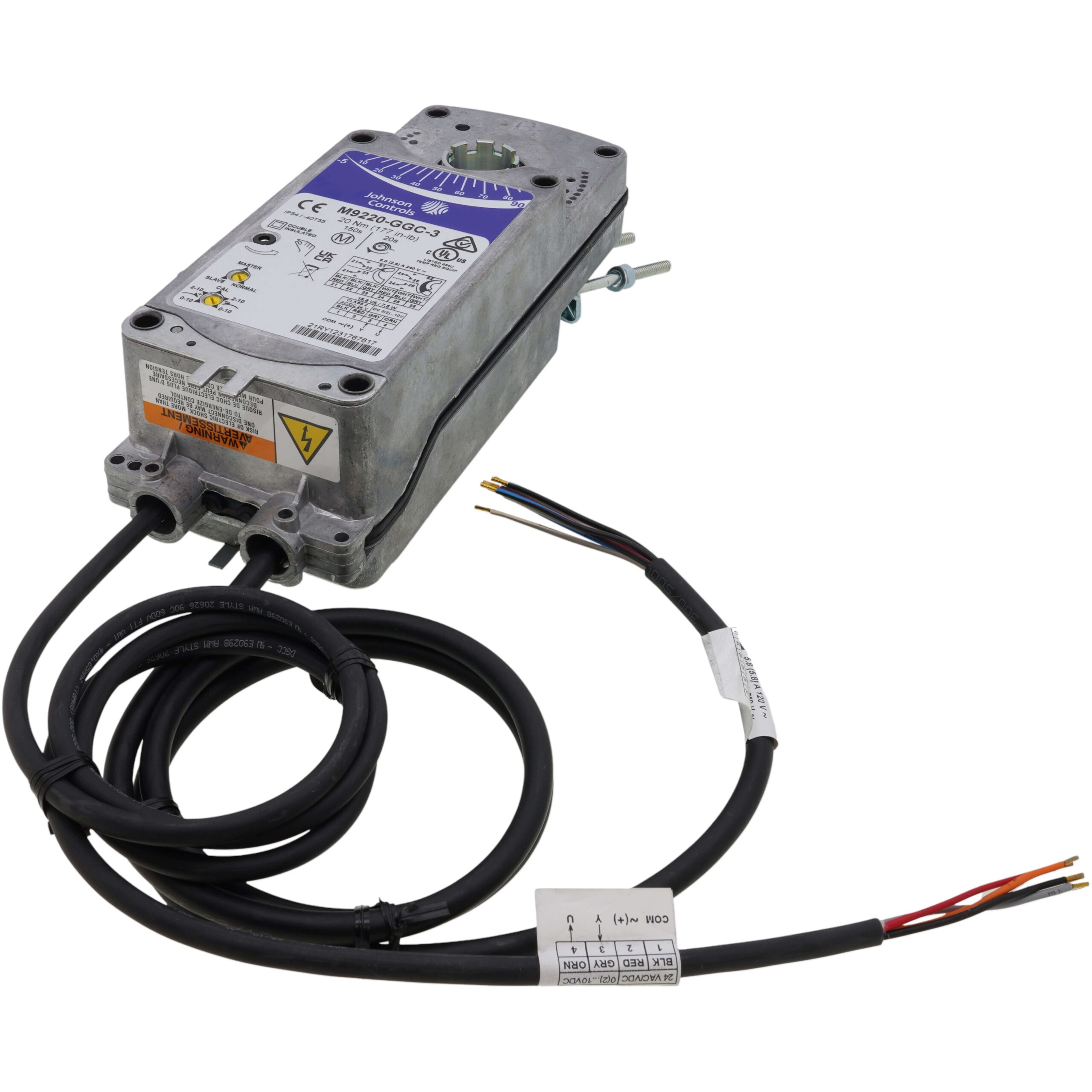 Johnson Controls M9220-GGC-3 Motor Actuator, 24v, 177 in-lb, 2 SPDT Aux Switches