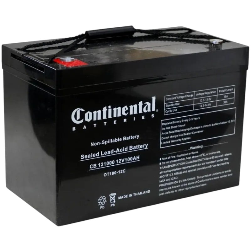 Continental Battery CB121000-IT 12V 100 Amp SLA Battery Internal Thread